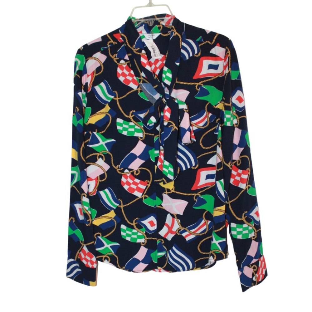 Crown and Ivy Long Sleeve Navy Flags Nautical Blouse